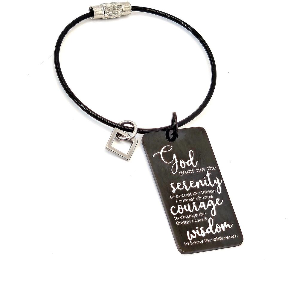 Black Serenity Prayer Keychain Engraved NA Narcotics Anonymous 12 Step Keyring